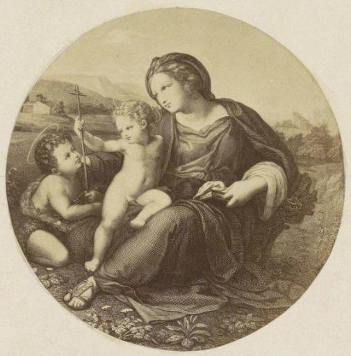 Photographic reproduction of (presumably) a print after a painting by Raphael (Madonna d'Alba)