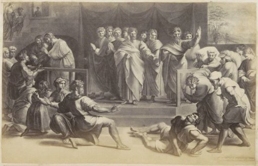Photographic reproduction of (presumably) a print after a design sketch by Raphael for a tapestry in the Sistine Chapel
