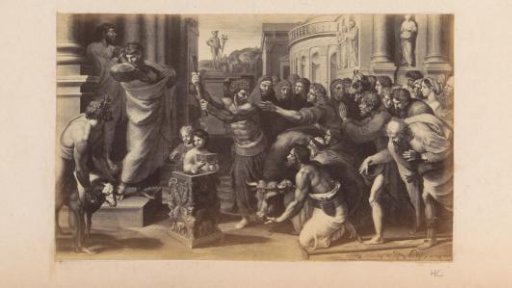 Photographic reproduction of (presumably) a print after a design sketch by Raphael for a tapestry in the Sistine Chapel