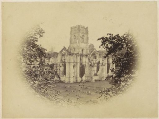 Ruin of a monastery in a landscape in England, probably Fountains Abbey