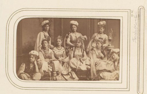 Group portrait of Swedish actresses dressed as odalisques