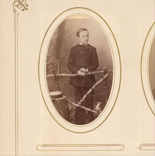 Portrait of a Boy Behind a Fence, in a Studio