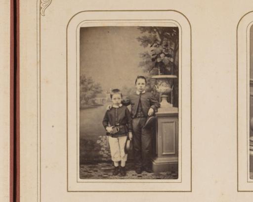 Portrait of Two Boys by a Pillar, One Holding a Trumpet and a Hat