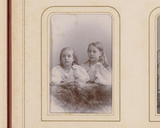 Portrait of two young girls, identified as Carla and Wanda