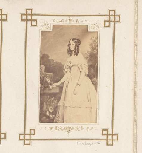 Photographic reproduction of a painted portrait of a young woman with ringlets