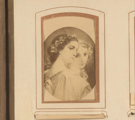 Photographic reproduction of a painted portrait of a blonde woman and a brunette by Adolphe Jourdan