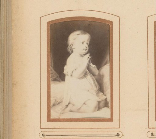 Photographic reproduction of a painted portrait of a kneeling girl