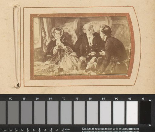 Photographic reproduction of a painting of Returning Travellers by A. Salomon