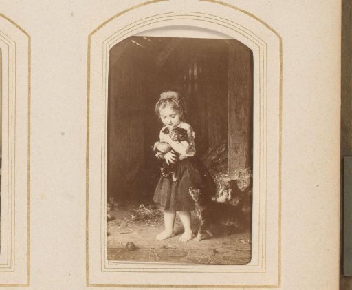 Photographic reproduction of a painting of a girl with a kitten