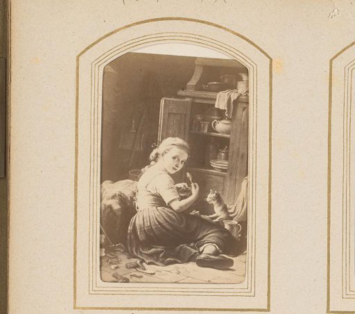 Photographic reproduction of a painting of a girl eating sweets