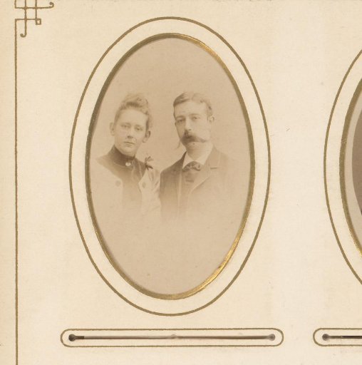 Portrait of a woman and a man with a mustache