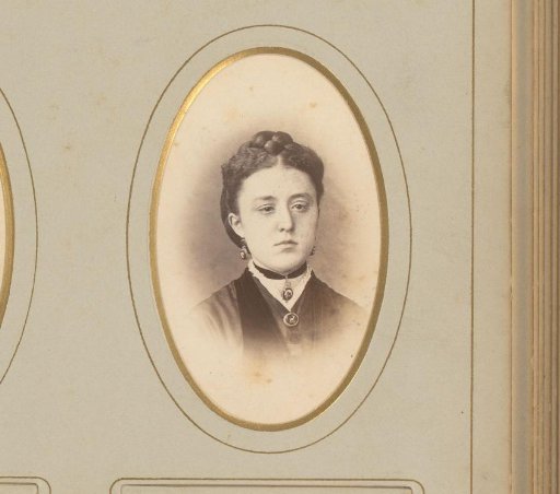 Portrait of a woman with a necklace and a braid in her hair