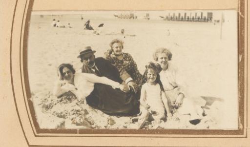 Group Portrait with a Man, Three Women, and a Girl on the Beach
