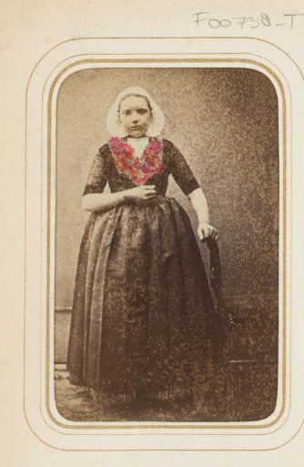 Portrait of a woman in traditional dress of Nieuwland, Zeeland