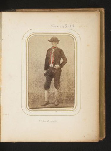 Portrait of a standing man in traditional dress of Nieuwland, Zeeland
