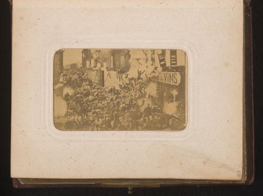 Photographic reproduction of a painting of a storming by a crowd of people