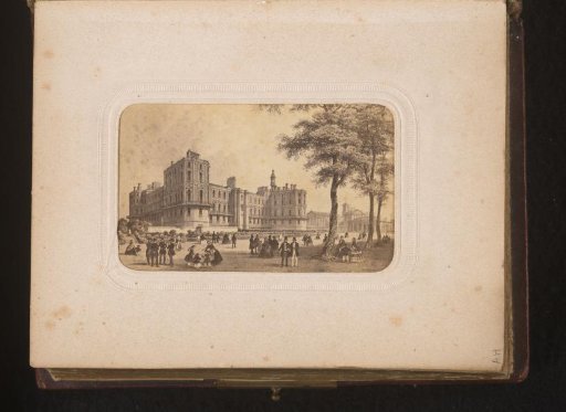 Photographic reproduction of a print of people walking in a park