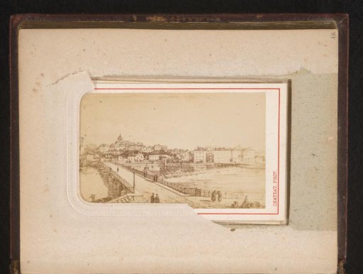 Photographic reproduction of a drawing of a city view
