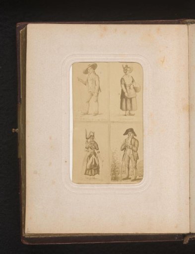 Four photographic reproductions of drawings of men and women in costume
