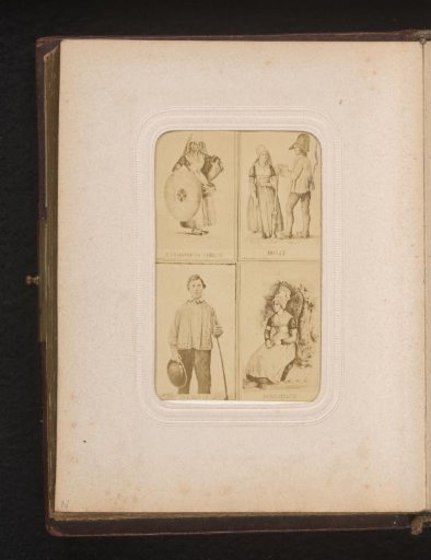 Four photographic reproductions of drawings of men and women in costume