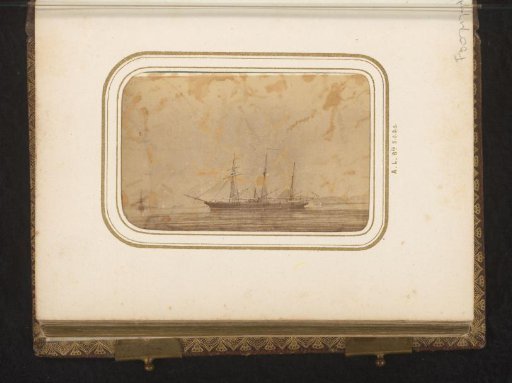 Ship, the Yohta, with mountains in the background