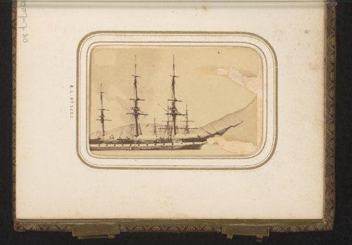 Sailing ship with mountains in the background