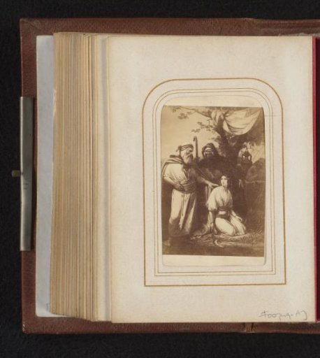 Photographic reproduction of a painting depicting the sacrifice of a woman
