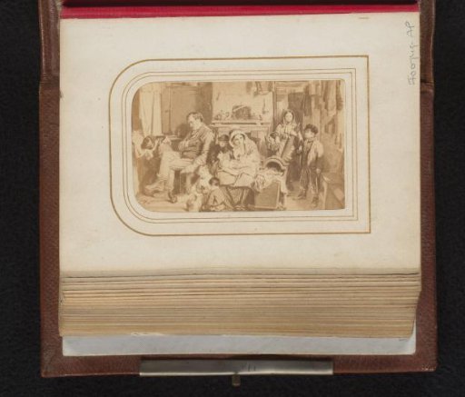Photographic reproduction of a painting depicting a large family in a living room