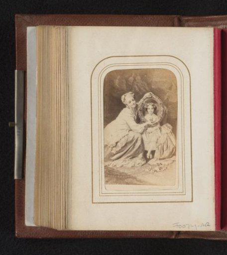 Photographic reproduction of a painting depicting mother and daughter with frame
