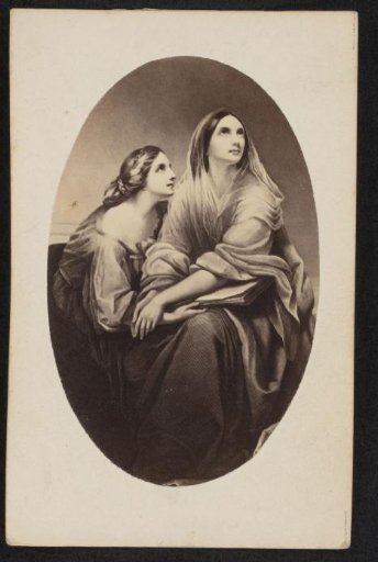 Photographic reproduction of a painting, two women with a book