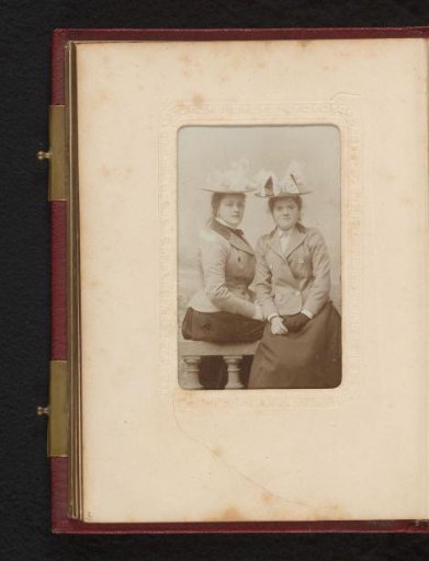 Portrait of Two Young Women with Hats, Leaning on a Balustrade