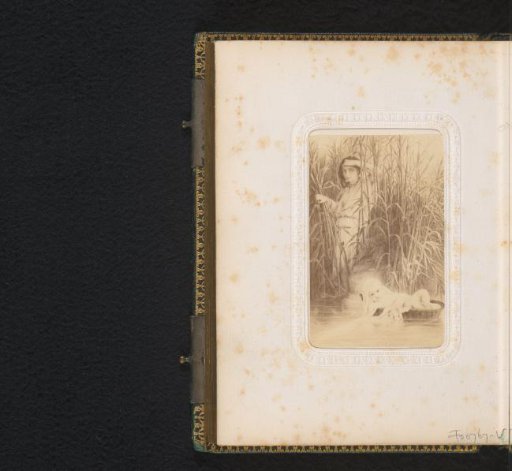 Photographic reproduction of a painting of Moses in a basket on the Nile by Paul Delaroche