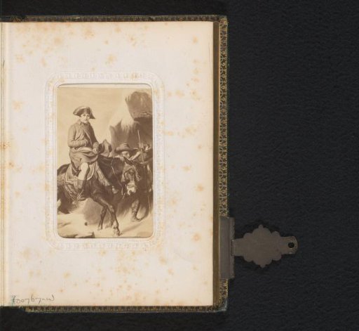 Photographic reproduction of a painting of Napoleon Bonaparte in the Alps by Paul Delaroche