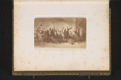 Photographic reproduction of a painting of a meeting of the Girondins by Paul Delaroche