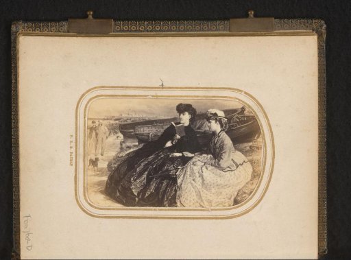 Photographic reproduction of a painting of two seated women at the beach