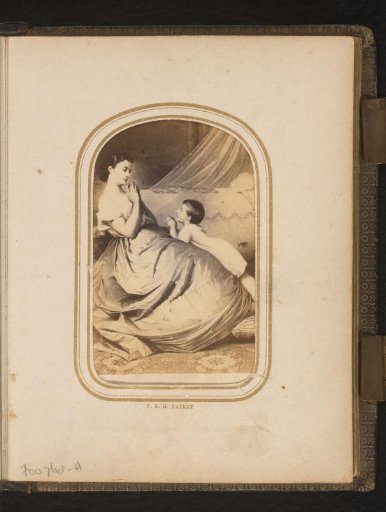 Photographic reproduction of a painting of a praying mother and child