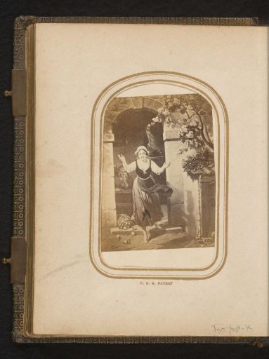 Photographic reproduction of a painting of a woman in a doorway