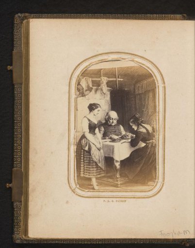 Photographic reproduction of a painting of a praying family around the table