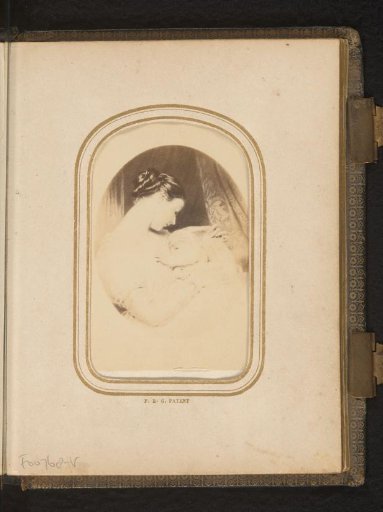 Photographic reproduction of a painted portrait of a mother with baby
