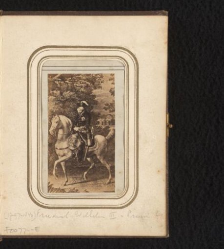 Photographic reproduction of a painted portrait of King Frederick William II of Prussia on horseback