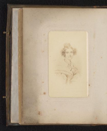 Photographic reproduction of a drawn portrait of a woman