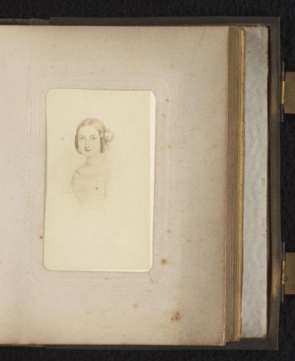 Photographic reproduction of a drawn portrait of a woman