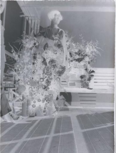 Mrs. Proost with a flower arrangement aboard the ss. Sloet