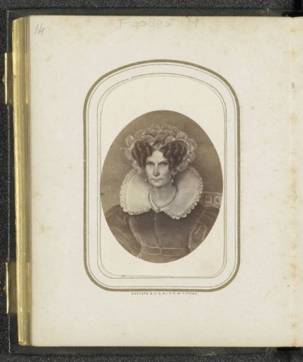 Photographic reproduction of (presumably) a print of Wilhelmina of Prussia, wife of King William I