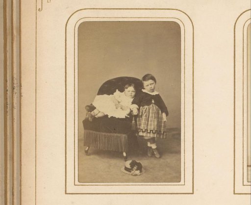 Portrait of a Baby on a Chair and a Standing Girl, with a Hat in the Foreground