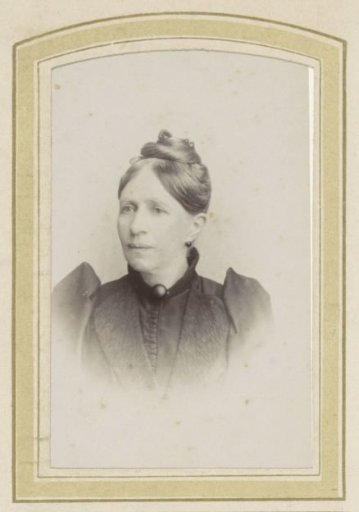 Portrait of a woman with a bun and a necklace