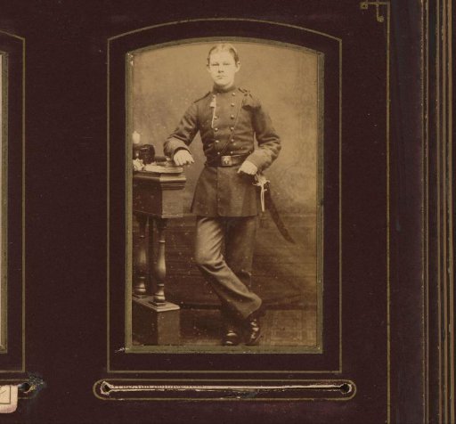 Portrait of a Young Man in Military Uniform Leaning on a Balustrade