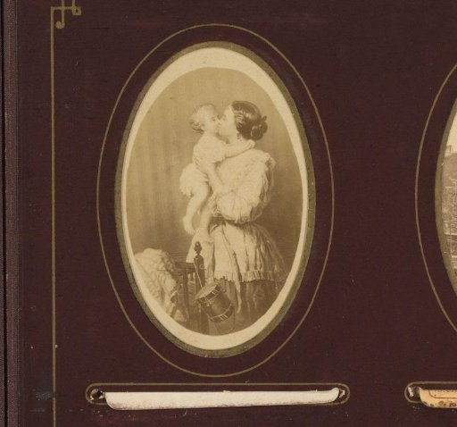 Photographic reproduction of a painting of a mother kissing a baby by Wilkinson