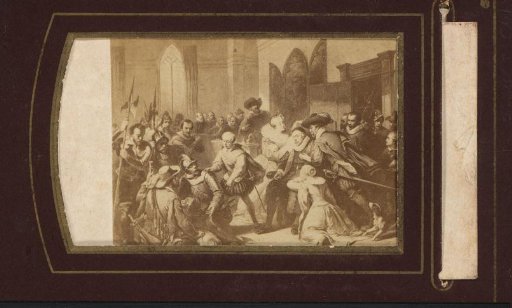 Photographic reproduction of an engraving of Willem van Oranje on his deathbed