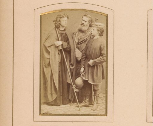 Scene from the Passion Play in Oberammergau in 1870, depicting Peter, John and a boy